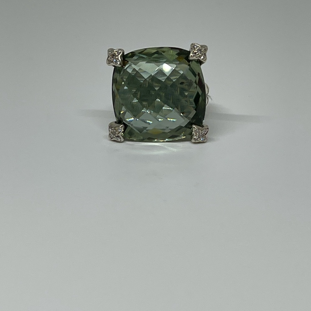 David Yurman Cushion On Point ring in silver, diamonds and prasiolite - Picture 7 of 13
